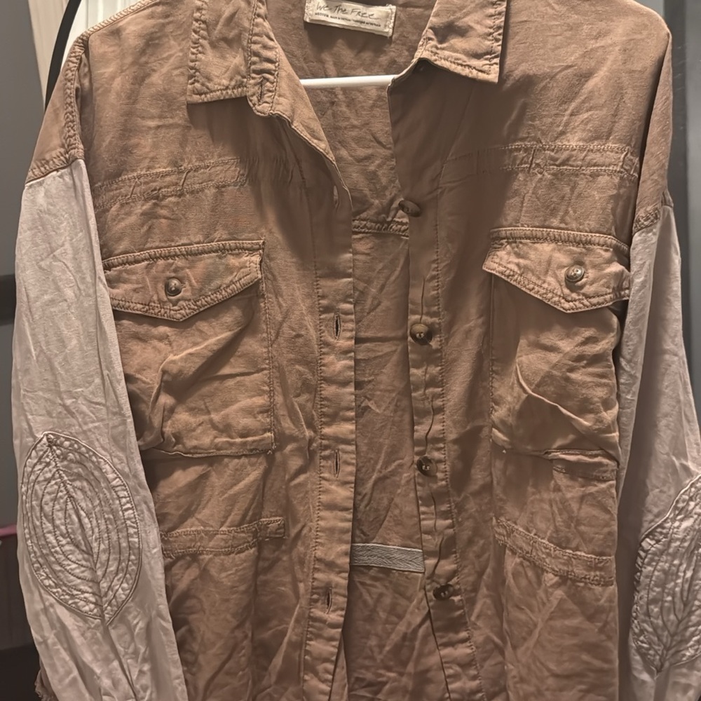 We The Free Brown and White Button Down Shirt